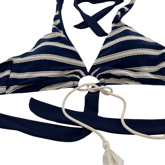 Robin Piconne Abi Stripe Indigo Halter Tassels Bikini Set Coastal Boho Size S - Picture 6 of 14